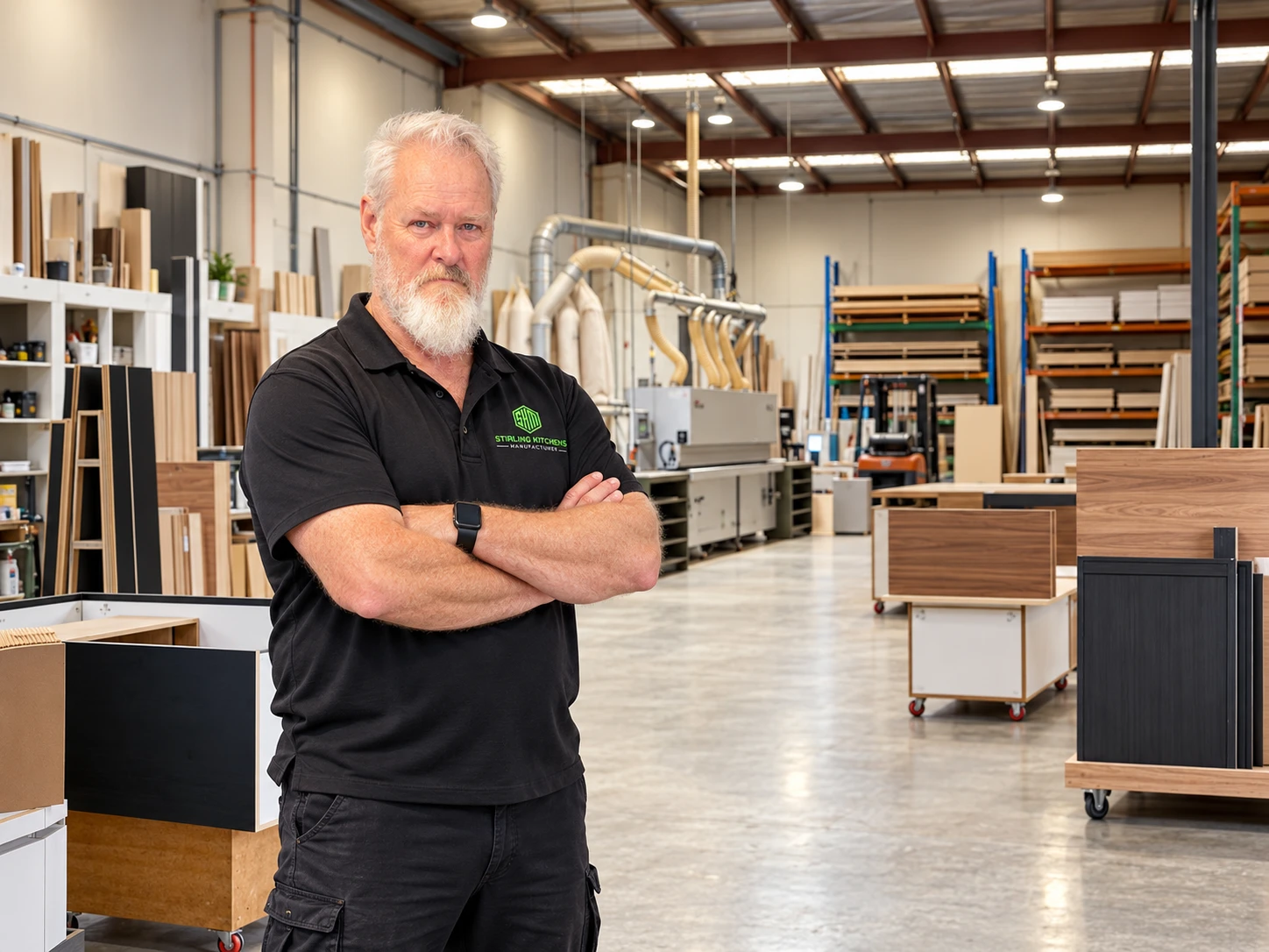 Stirling Kitchens workshop floor — cabinetry in production
